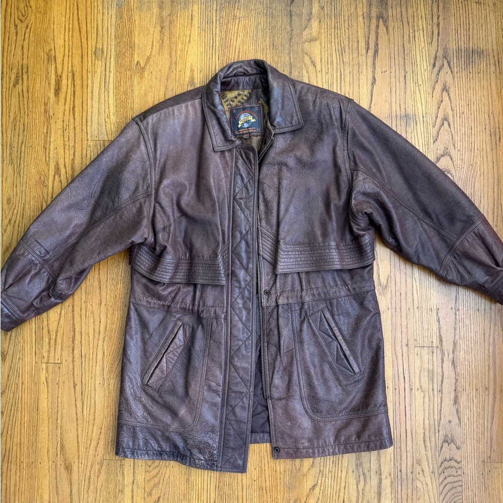 Wilsons Leather Brown Military Field Jacket Relaxed Fit